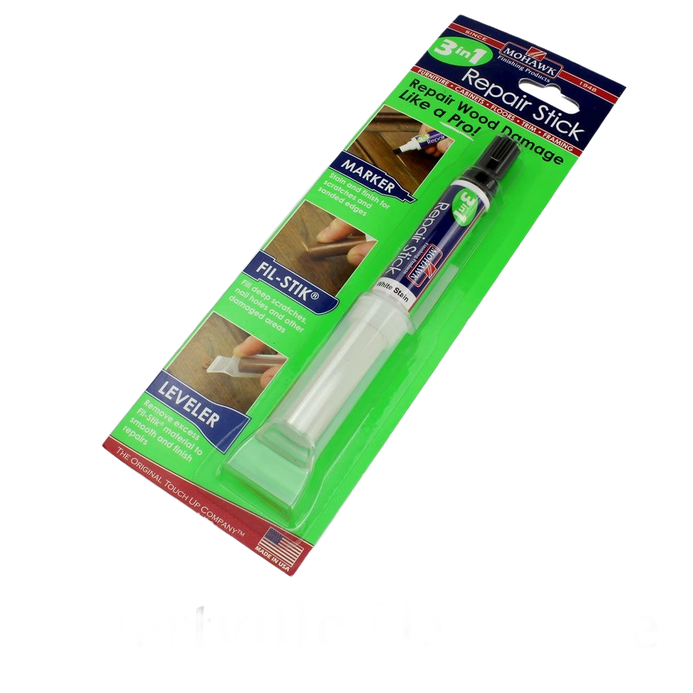 Mohawk 3-in-1 wood repair stick with marker, fil-stik, and leveler for patching and finishing wood surfaces