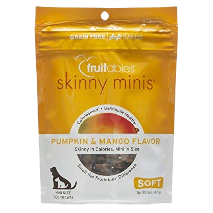Pumpkin and mango flavored soft dog treats in resealable bag for pet and dog supply collections under $25