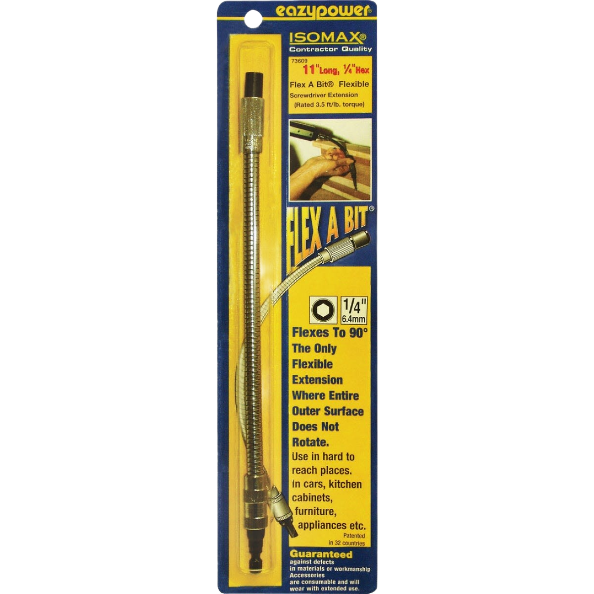 Flexible 11-inch bit extension with 1/4 inch hex shank for tools and home improvement use