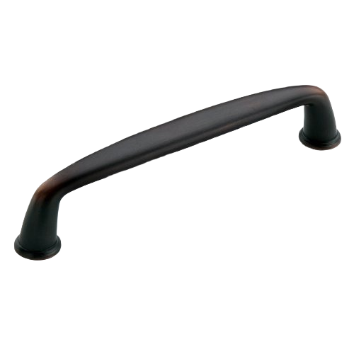 Curved oil rubbed bronze cabinet pull with a sleek, simple design for home improvement projects