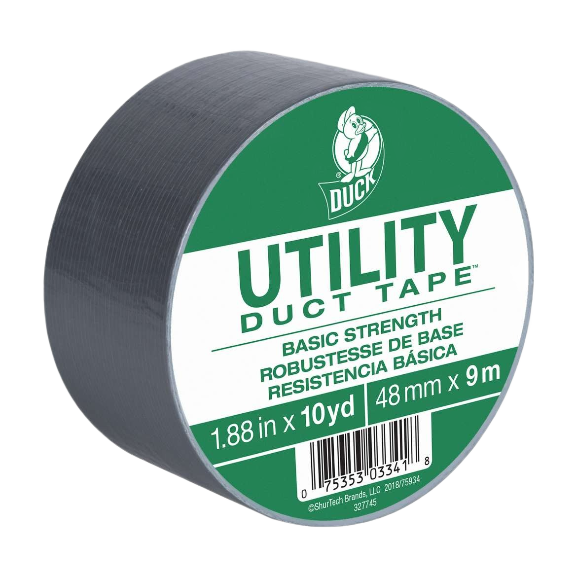 Roll of silver utility duct tape with basic strength for home improvement and tape dispenser collections under $50 and $100