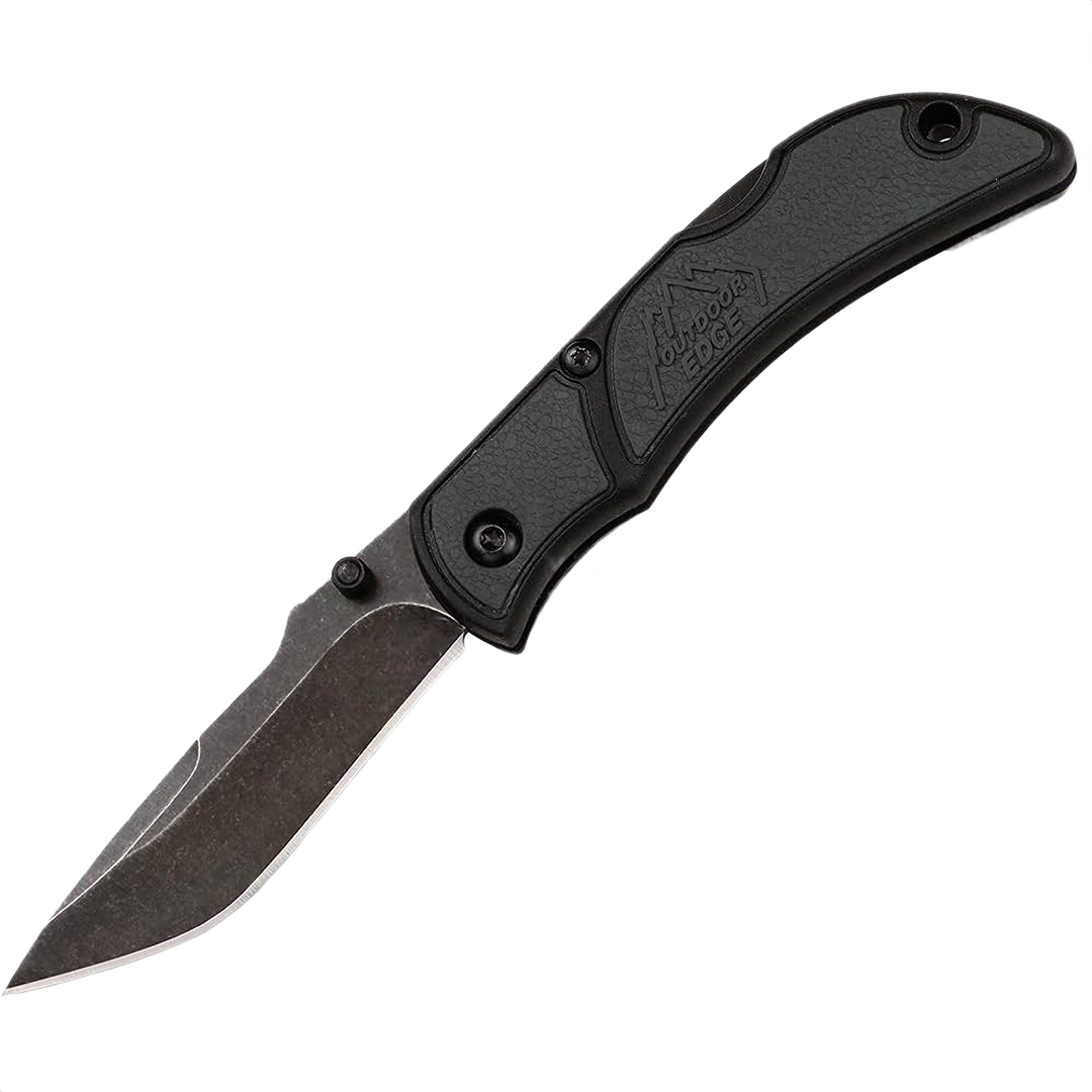 Gray folding lock-back knife with Blackstone coated blade, ideal for cutting, woodworking, and outdoor tools collections under $50