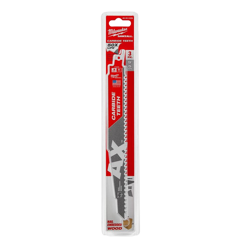Three-pack of red and gray carbide teeth saw blades for power tools in woodworking and home improvement tasks