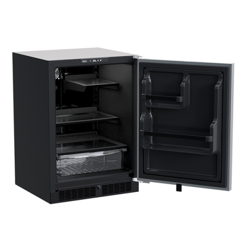 24-inch built-in refrigerator with right-swing door, adjustable shelves, and extra door storage in Appliances collection