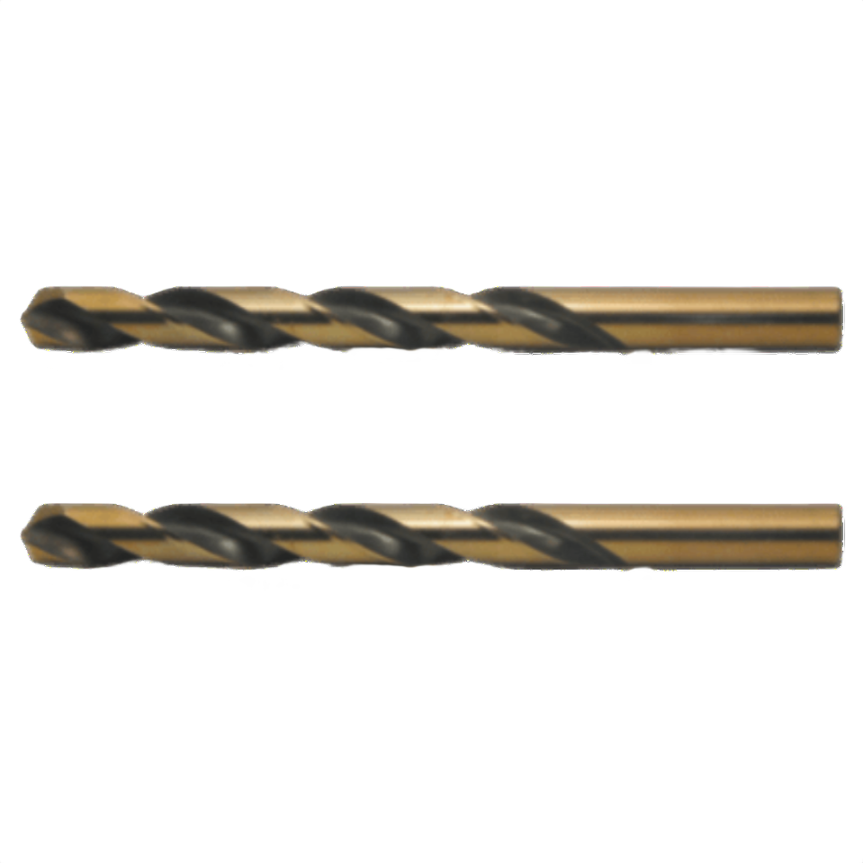 Two black and gold premium jobber drill bits for home improvement in power tool accessories collection