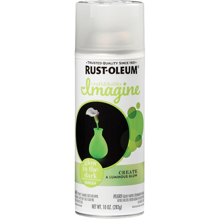 Rust-Oleum green glow-in-the-dark spray paint can for creative projects in home improvement and paint supplies collections