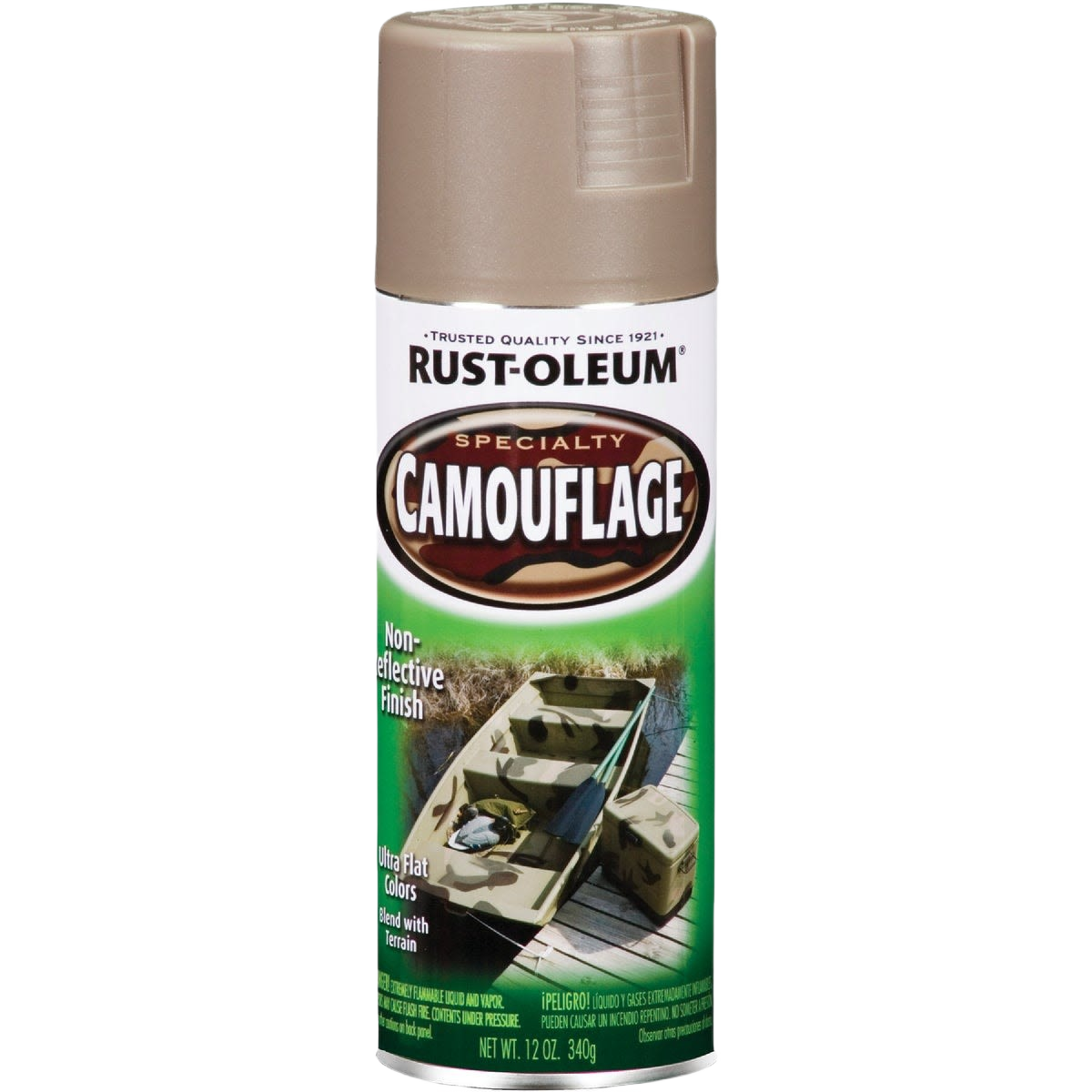 Rust-Oleum specialty camouflage spray paint in khaki with non-reflective finish for home improvement tools and supplies