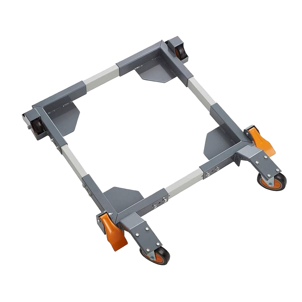 Adjustable metal mobile base with high clearance design and swivel casters for moving heavy tools in home improvement projects