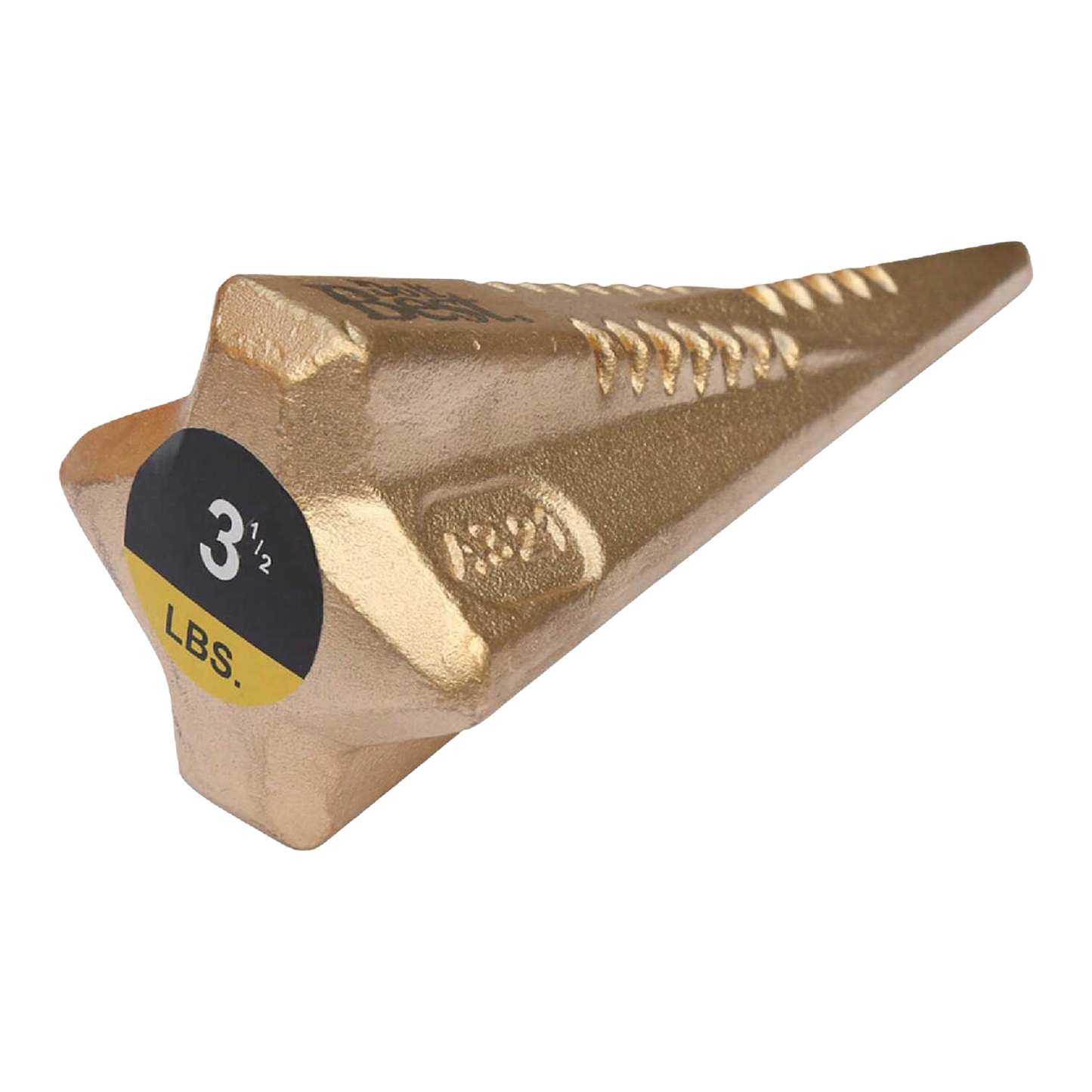 3.5-pound brass-colored diamond wedge with textured surfaces for splitting wood in hand tool collections under $50