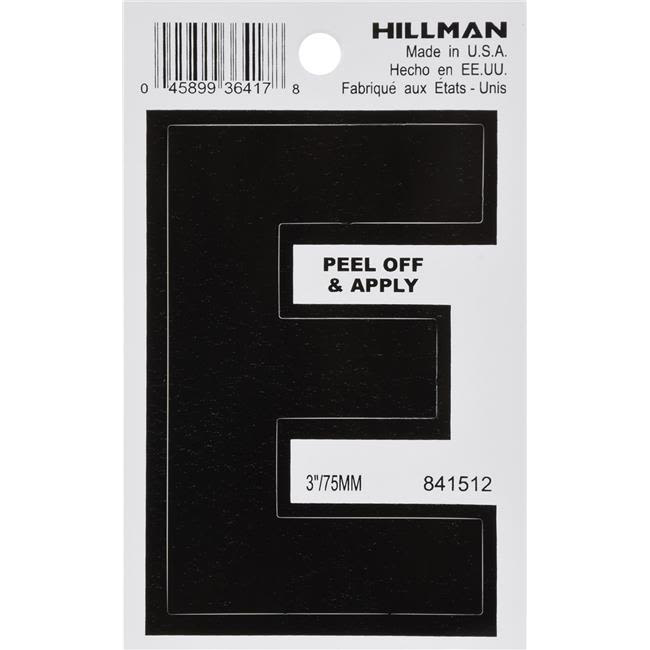 Hillman 3 in. Black Vinyl Die Cut Peel Off Sticker Letter E