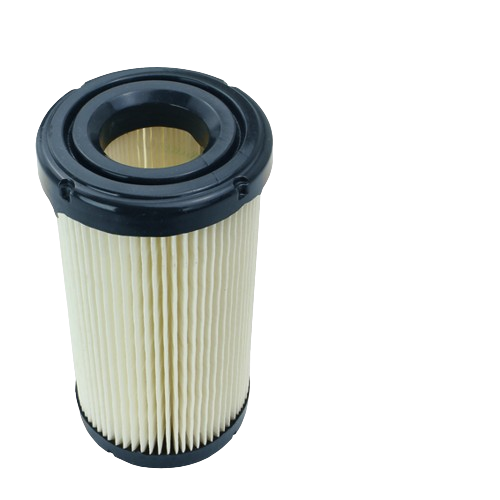 Cylinder-shaped air filter cartridge with pleated paper media and black plastic end caps in John Deere Parts collection