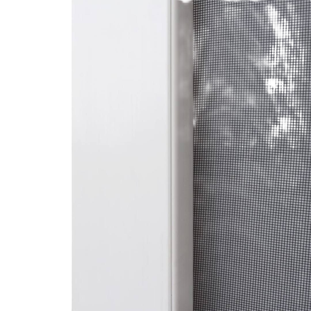 White solid vinyl door frame with fine mesh screen for home improvement and exterior use