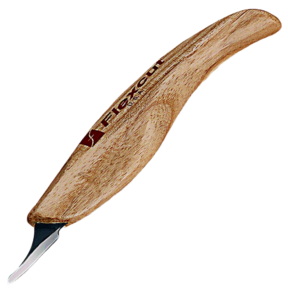 Mini carving knife with wooden ergonomic handle and small curved stainless steel blade for detailed woodwork tasks
