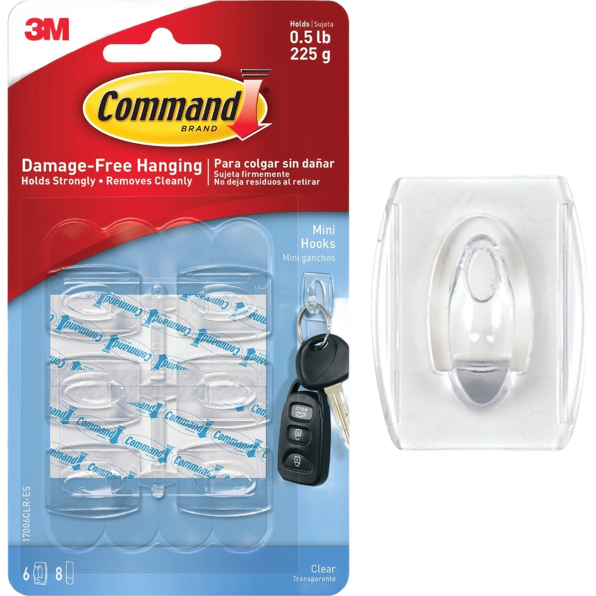 Clear mini adhesive hooks with key holder, part of hardware and fasteners collections under $50 for home organization