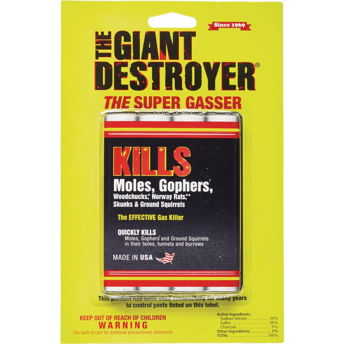 Yellow packaged gas cartridge for mole and gopher control in insect and pest control collections under $50