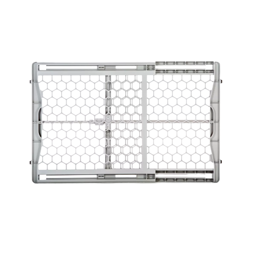 Plastic expandable pet gate with mesh design and secure locking mechanism for home safety and pet control