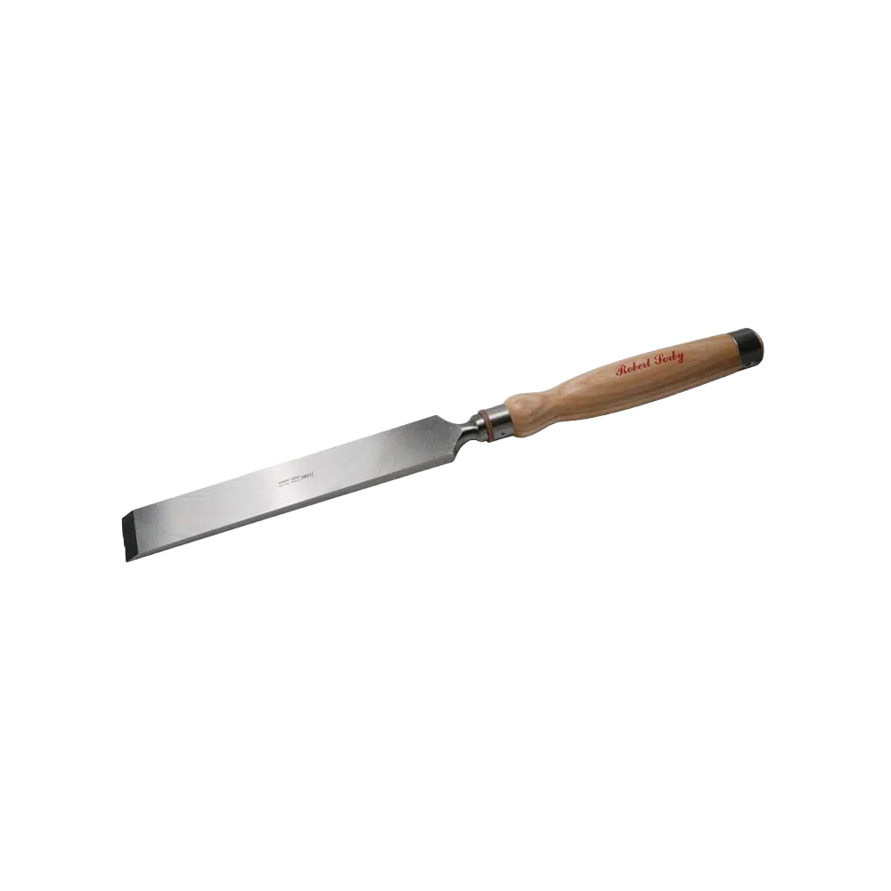 Timber framing chisel with sharp steel blade and smooth wooden handle for precise woodworking and home improvement tasks