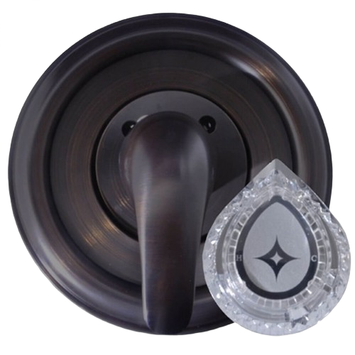 Oil rubbed bronze shower handle trim with clear water drop-shaped temperature indicator for home improvement projects