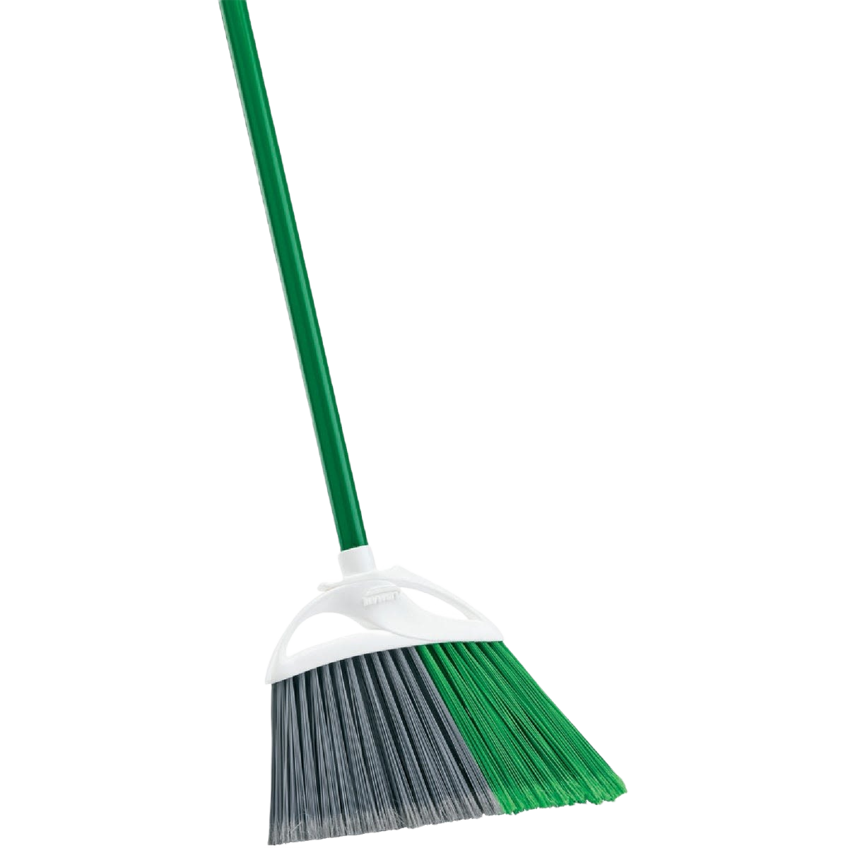 Angle broom with steel handle and dual-tone bristles for efficient sweeping in home improvement tasks and cleaning projects
