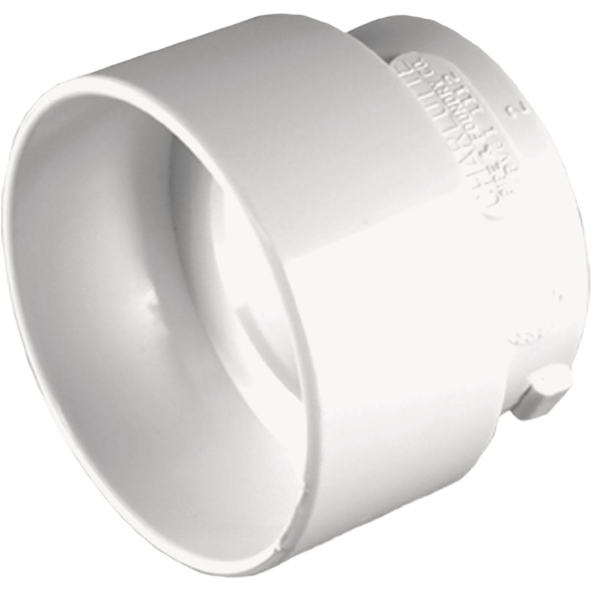 White PVC reducing bushing for plumbing DWV systems, compatible with various pipe schedules in pipes and fittings collections