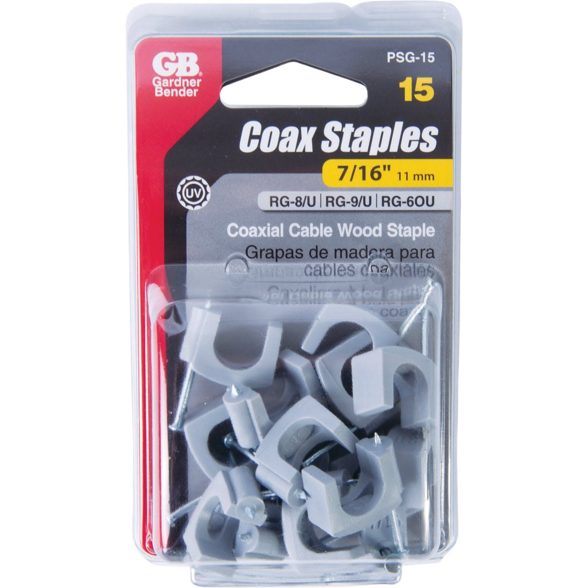 Clear plastic pack of 7/16 inch UV resistant coaxial cable staples for electrical and home improvement tasks under $50