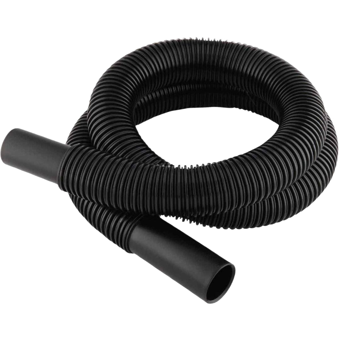 Black flexible corrugated vacuum hose attachment for wet/dry vacuum use in tools and home improvement projects