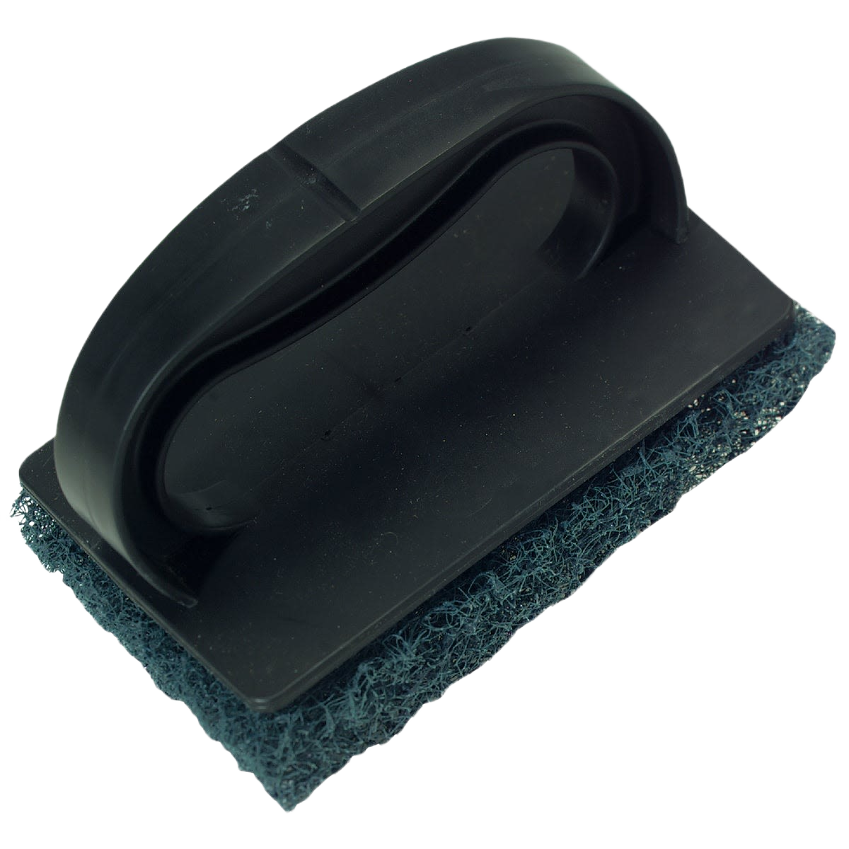 Black heavy-duty paint stripping tool with ergonomic handle and coarse textured pad for surface removal tasks