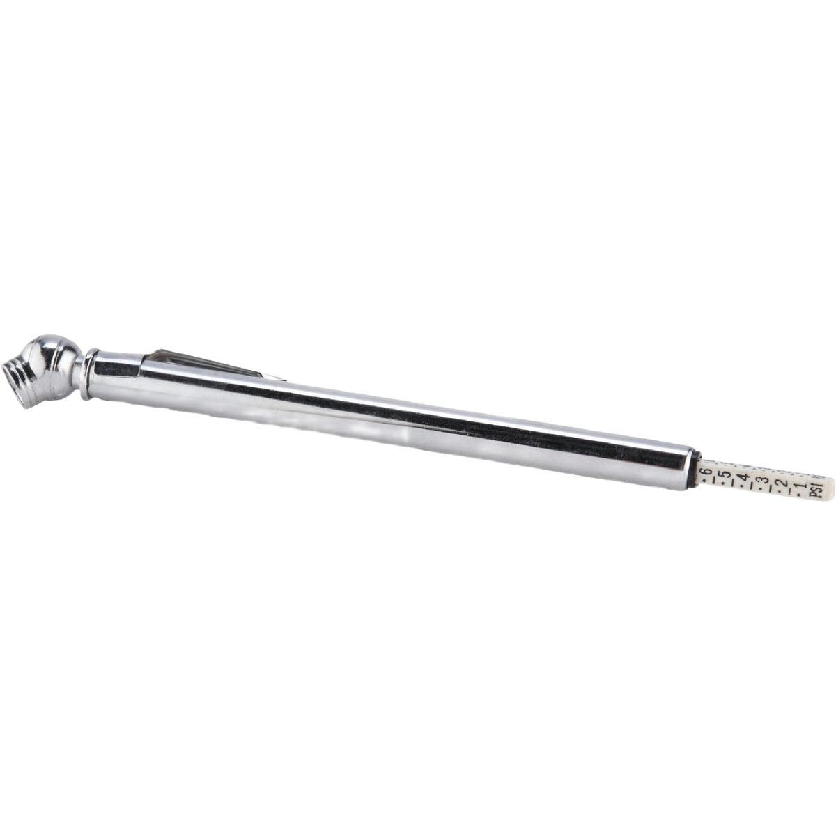 Chrome-plated low pressure gauge with angled head and tape measure for accurate readings in parts and lubricants collection