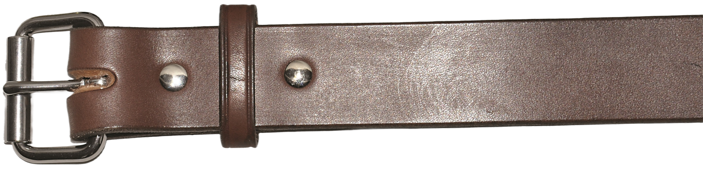 Brown harness leather belt with stainless steel roller buckle for clothing and accessories under $50 collections