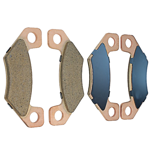 Set of metallic brake pads with friction surface and backing plates for vehicle maintenance and repair tasks