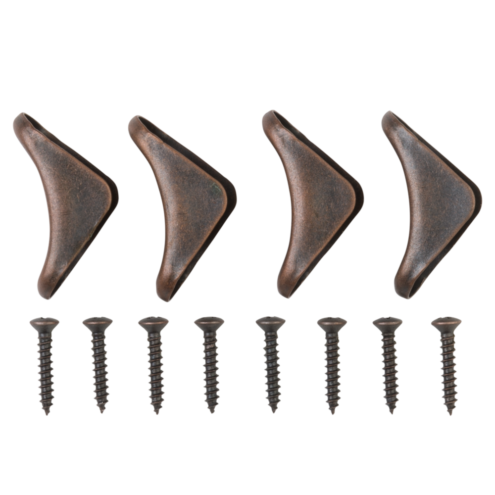 Set of four oil-rubbed bronze steel corner braces with mounting screws for furniture support in hardware under $50 collections
