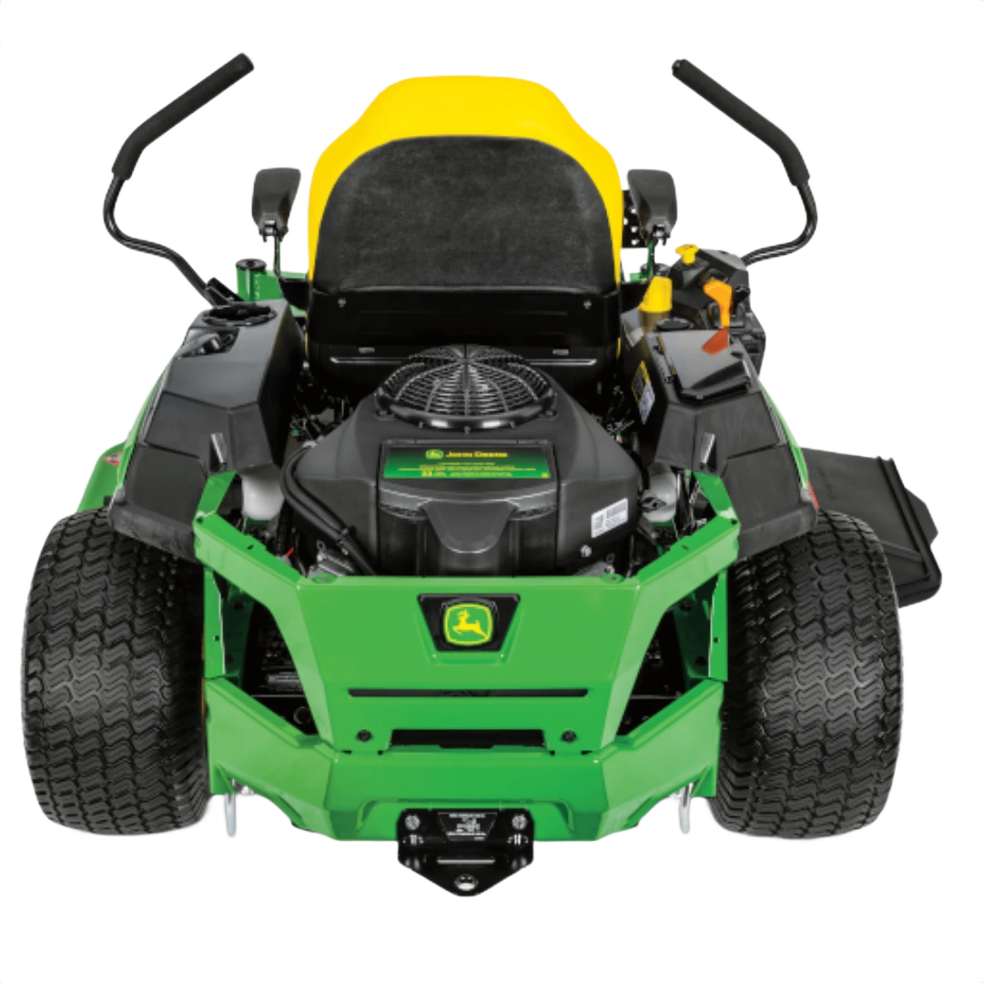 Green and yellow zero-turn mower with wide rear tires and ergonomic controls for efficient lawn care and home improvement tasks