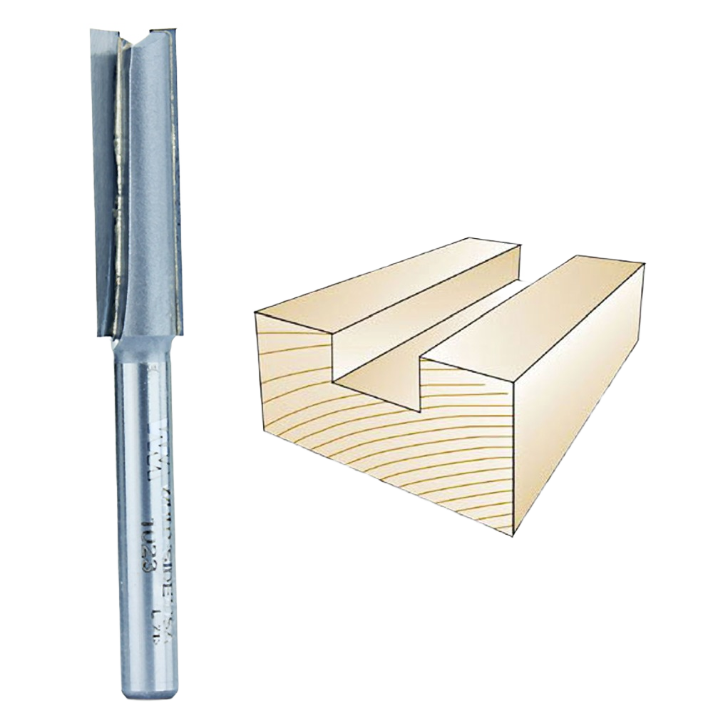 Straight woodworking router bit with 1/4 inch shank for grooves and dados in tool accessories and drill bits collections