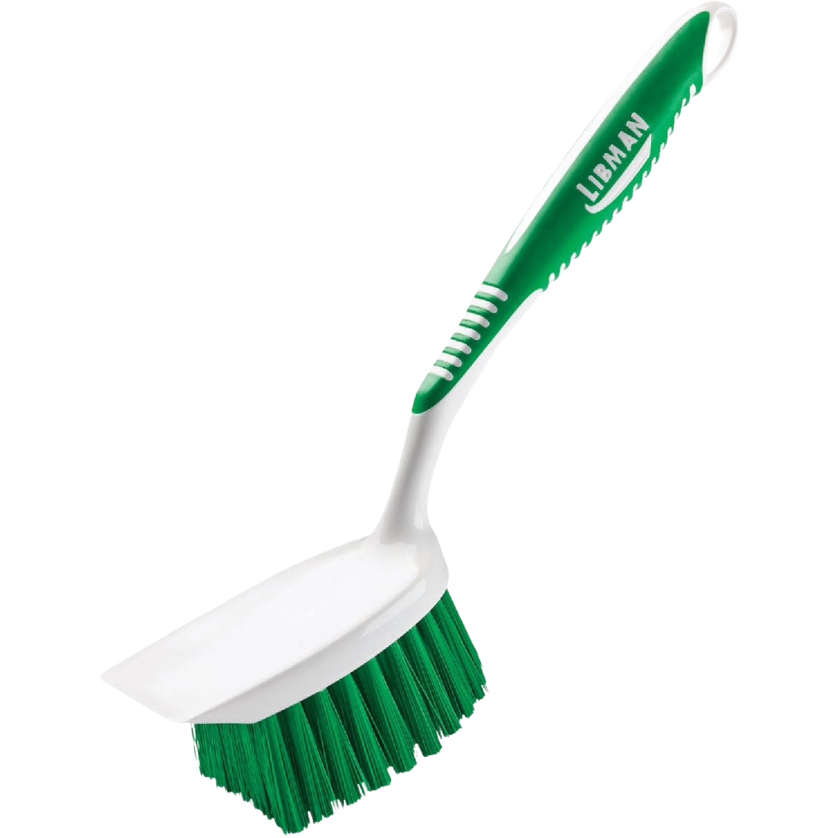 Green and white polypropylene scrub brush with recycled PET bristles for cleaning and home improvement tools under $50 collections