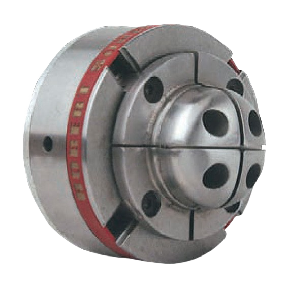 Machined steel zero jaw chuck with red accent ring designed for precise woodturning and home improvement tasks