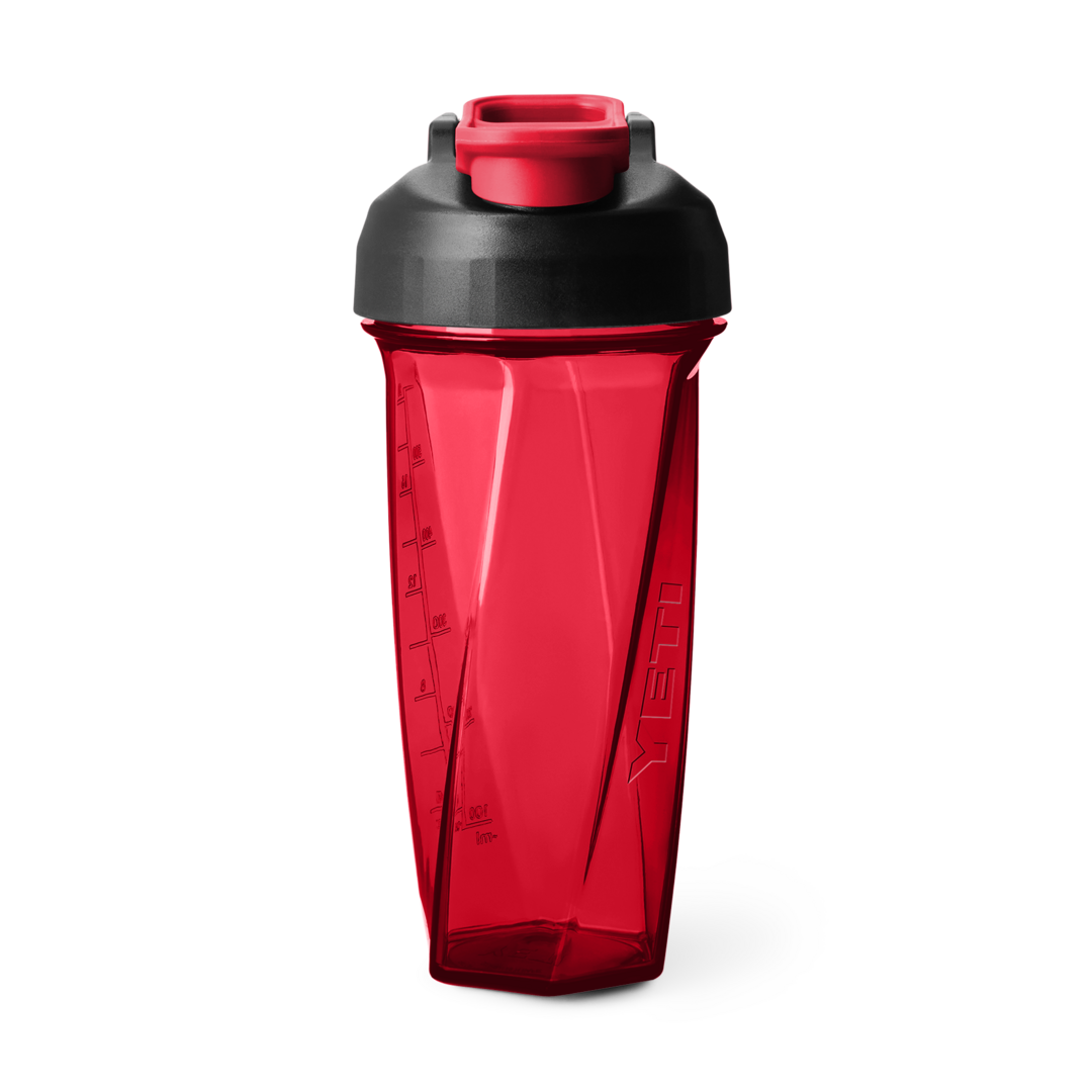 Red 27 oz. durable shaker bottle with black screw-on lid and red flip cap, designed for easy mixing and hydration, part of Drinkware and Kitchen collections at Hartville Hardware.