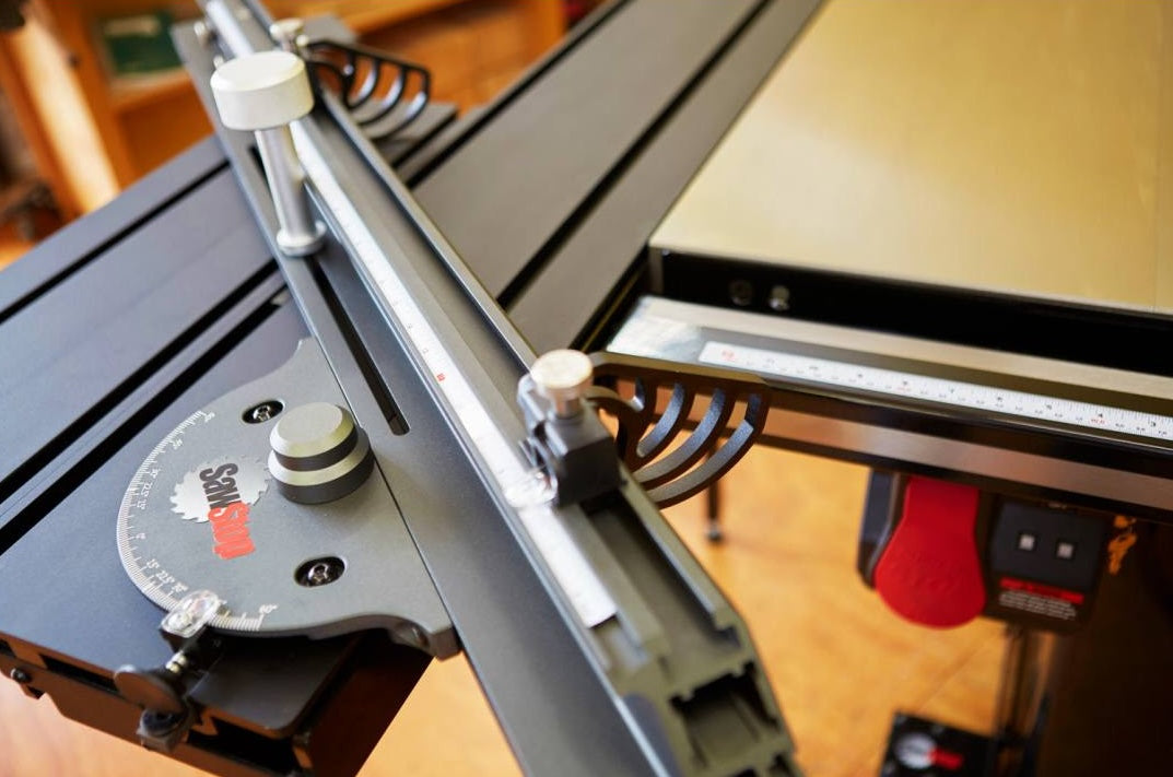 Black sliding crosscut table attachment with angle guide for woodworking in saw accessories and tool collections