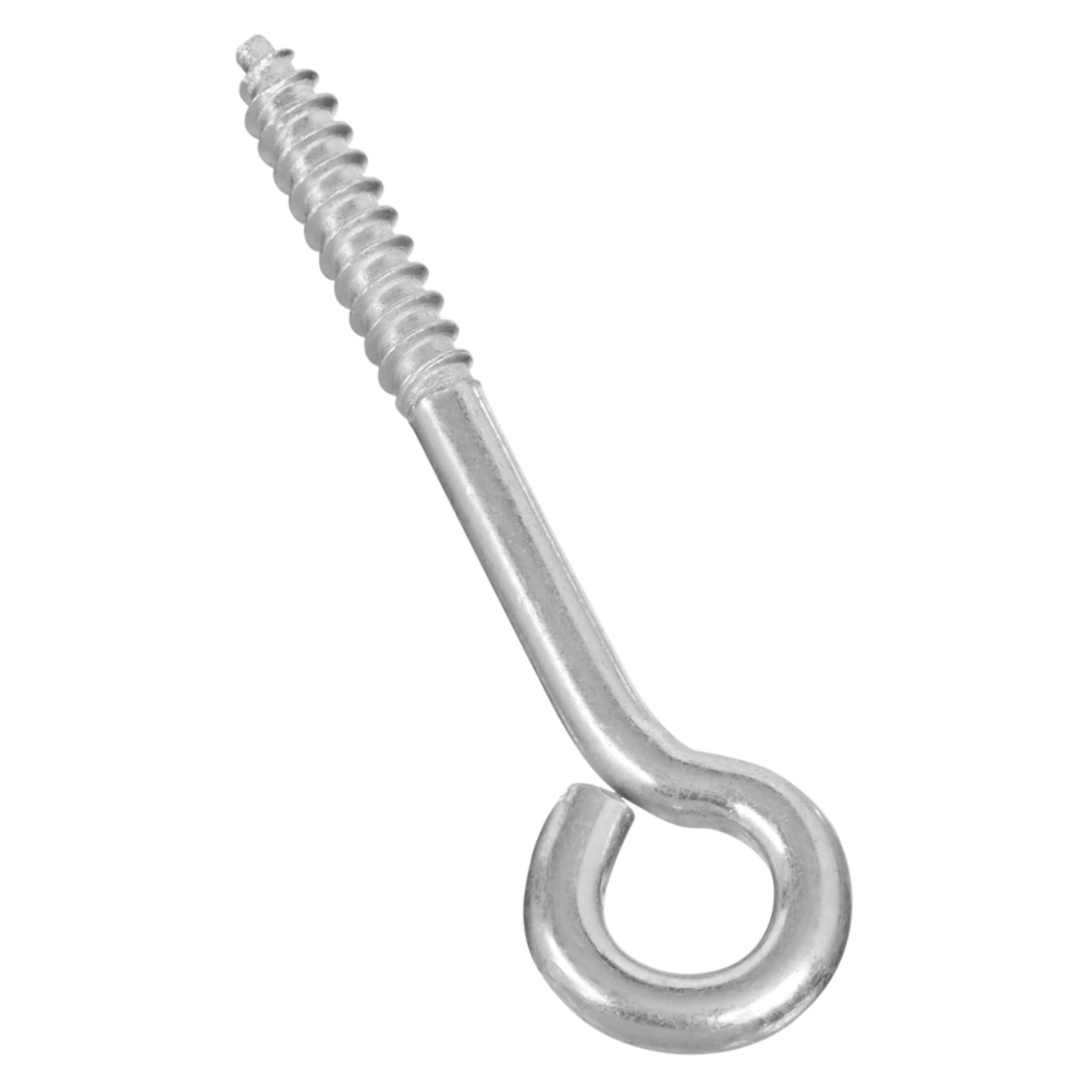 Zinc-plated lag screw eye with threaded shaft for fastening, part of hardware, hooks & eyes, and fasteners collections