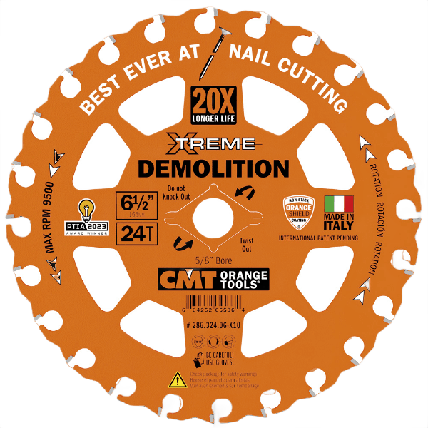 CMT Orange Tools 6-1/2" 24T XTREME Demolition Circular Saw Blade, 10-Pack