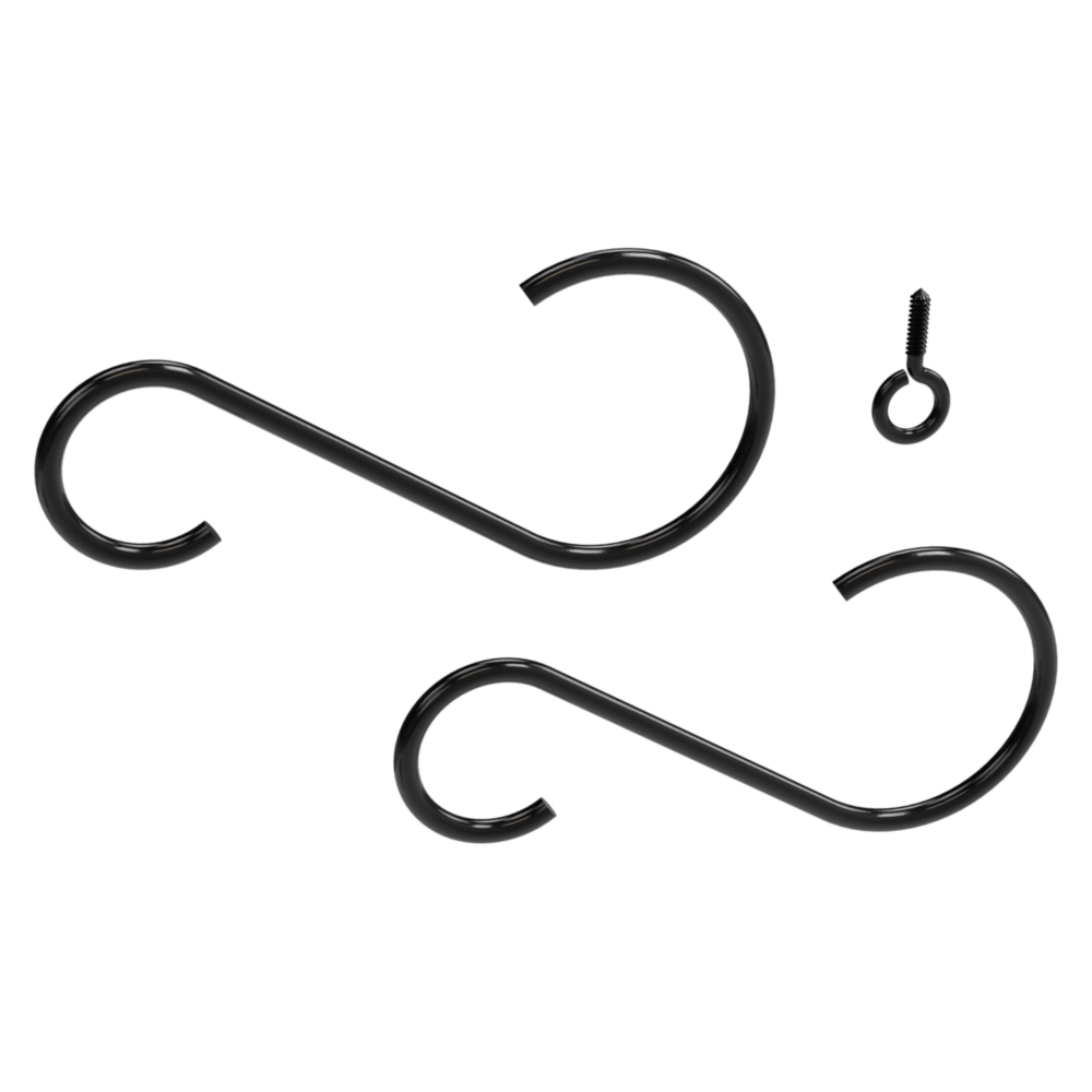 Set of black steel extension hooks with a small eye hook for versatile storage and organization projects under $50