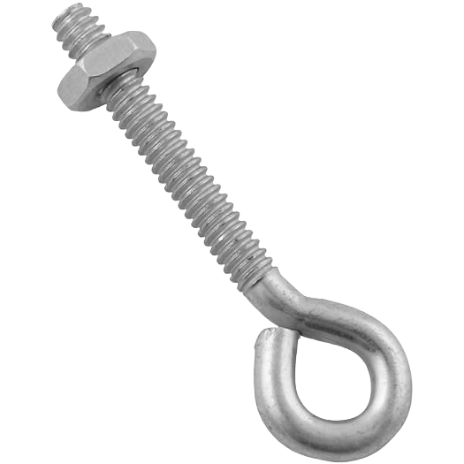 Zinc-plated eye bolt with machine threads and hex nut for hardware, fasteners, and home improvement applications