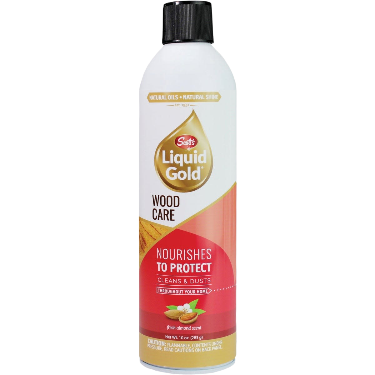 White and red spray bottle of Scott's Liquid Gold wood cleaner for home improvement and cleaning supplies under 50 dollars