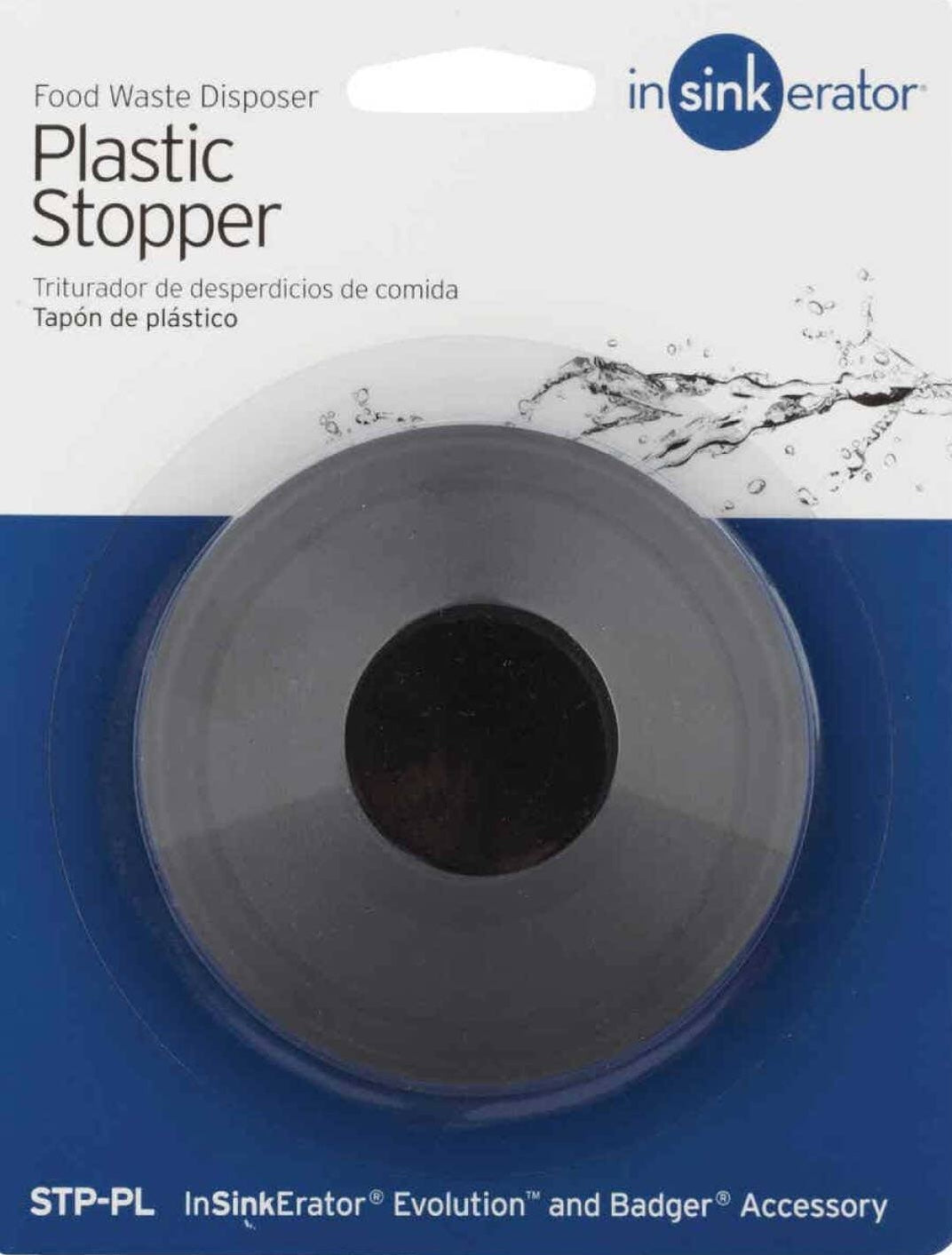 Black plastic sink stopper for food waste disposer with smooth surface and durable construction for kitchen use