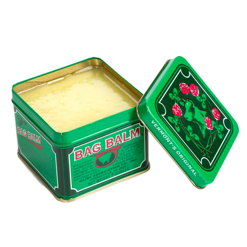 Green metal tin of Bag Balm lotion with vintage clover and red flower design in Health & Beauty and Under $25 collections