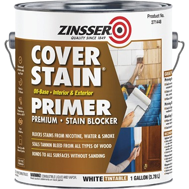 One gallon rust-oleum cover stain primer in flat white for interior and exterior use in paint and supplies collection