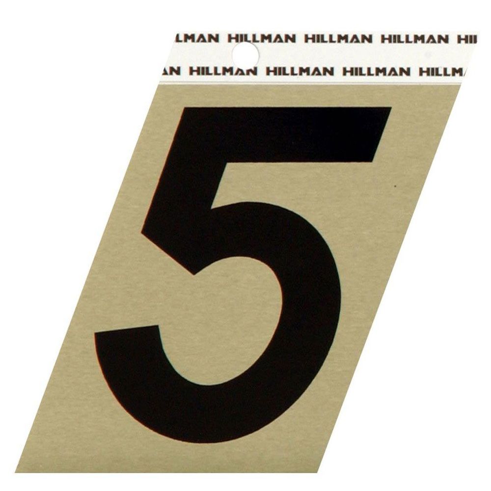 Black number 5 sticker with gold aluminum background and angled cut for home improvement projects