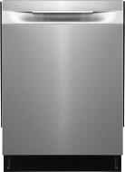 Front view of built-in 24-inch dishwasher with stainless steel finish for kitchen and home improvement appliances