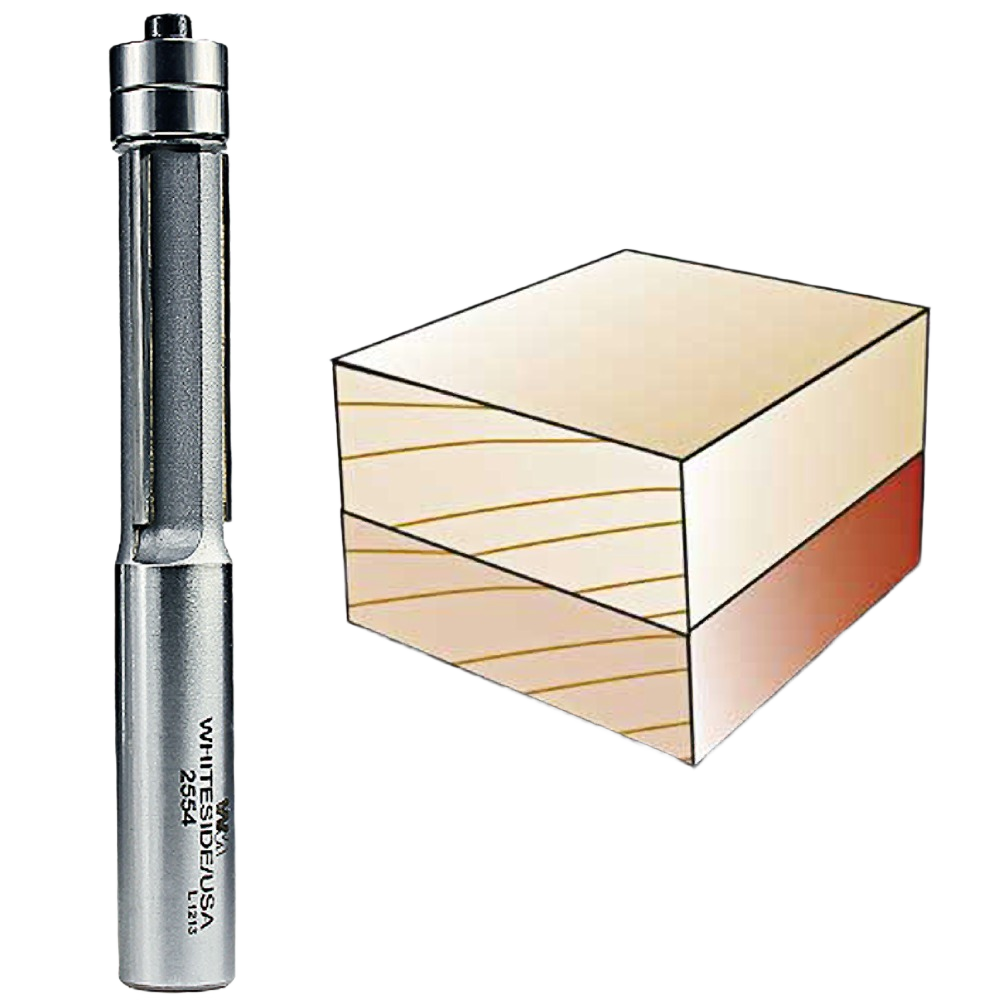 Silver three-flute router bit with double bearing for flush trimming wood in power tool accessories under $100 collections
