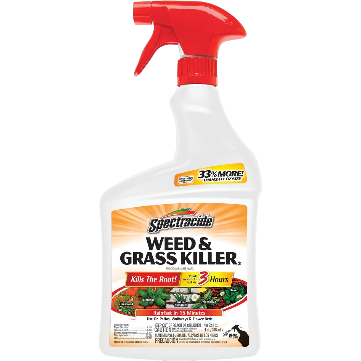 White spray bottle with red trigger labeled for weed and grass control in lawn care and garden products under $50