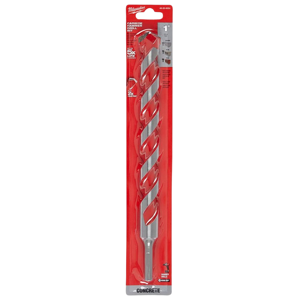 Red and silver carbide-tipped hammer drill bit for concrete drilling in power tool accessories under $50 collection